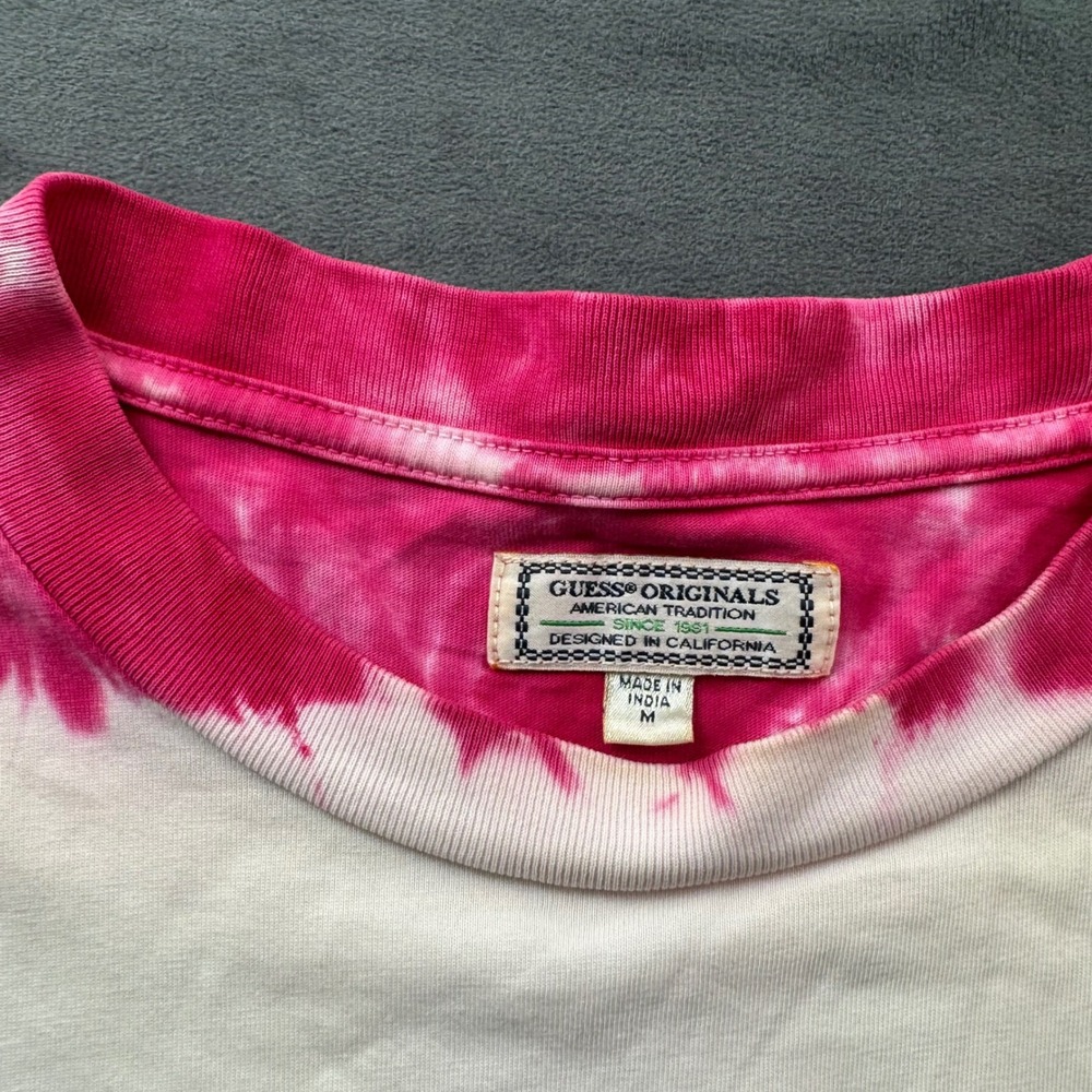 Guess Originals Mens Pink White Tie Dye Striped Short Sleeve T-Shirt Size Medium - Picture 3 of 7